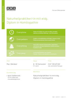 Factsheet Naturheilpraktiker/-in mit eidg. Diplom Homöopathie