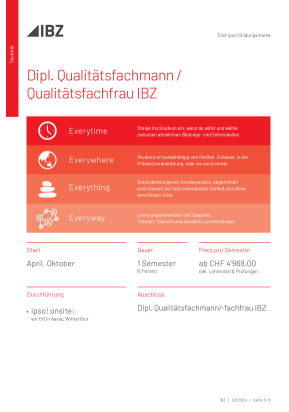 Factsheet dipl. Qualitätsfachmann / Qualitätsfachfrau mit IBZ Diplom